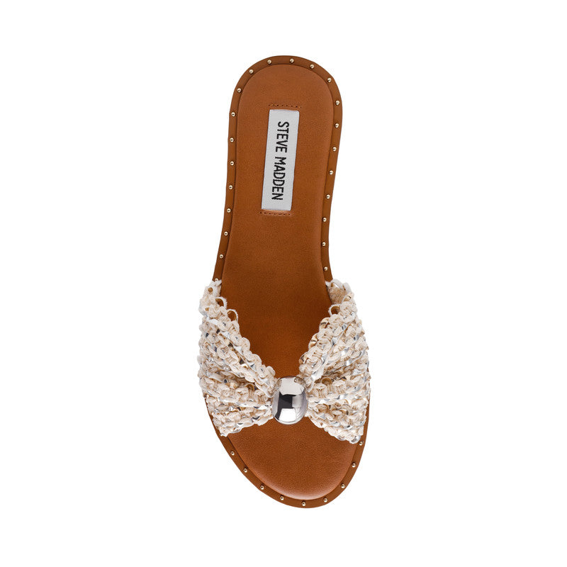 Steve Madden Dipsy-CN women's dark grey metallic flat sandals, sole view