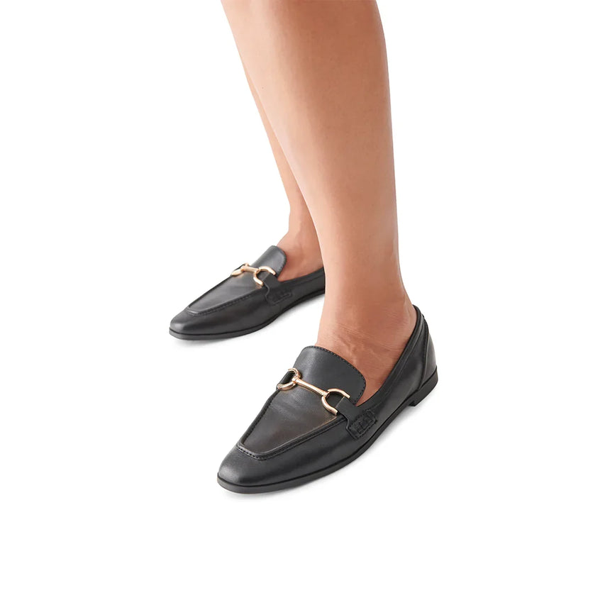 Steve Madden Carrine Women's Black Leather Loafers with polished hardware detail - view 7