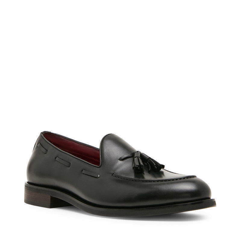Steve Madden Elgin Men's Black Leather Loafers - front three-quarter view