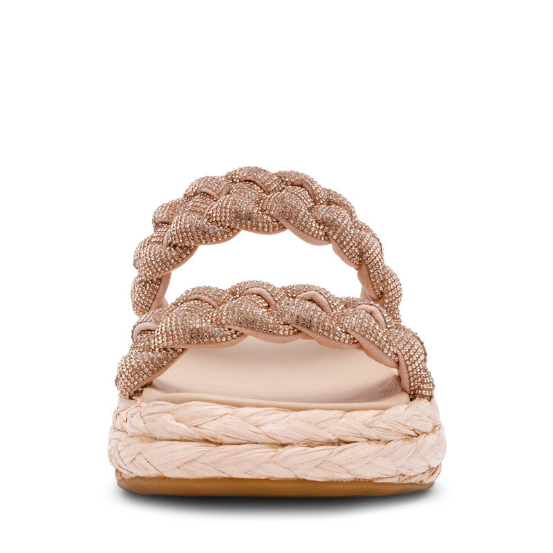 Steve Madden Gallie women's rose-gold flat sandals, angled view