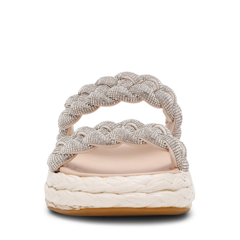 Steve Madden Gallie women's silver flat sandals, angled view
