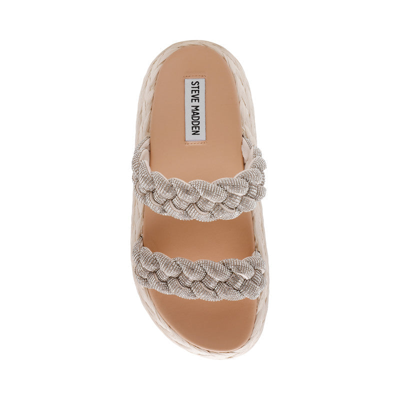 Steve Madden Gallie women's silver flat sandals, sole view