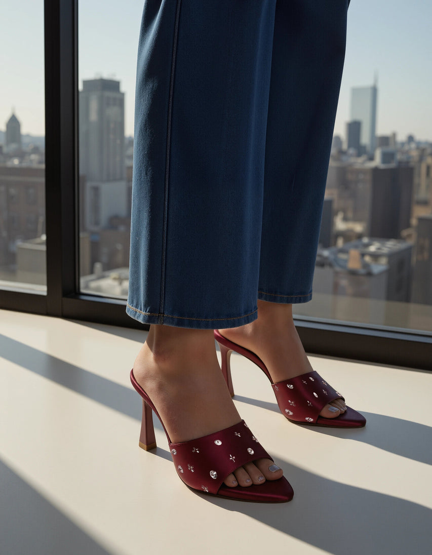 NESSAH BERRY SATIN HEELS