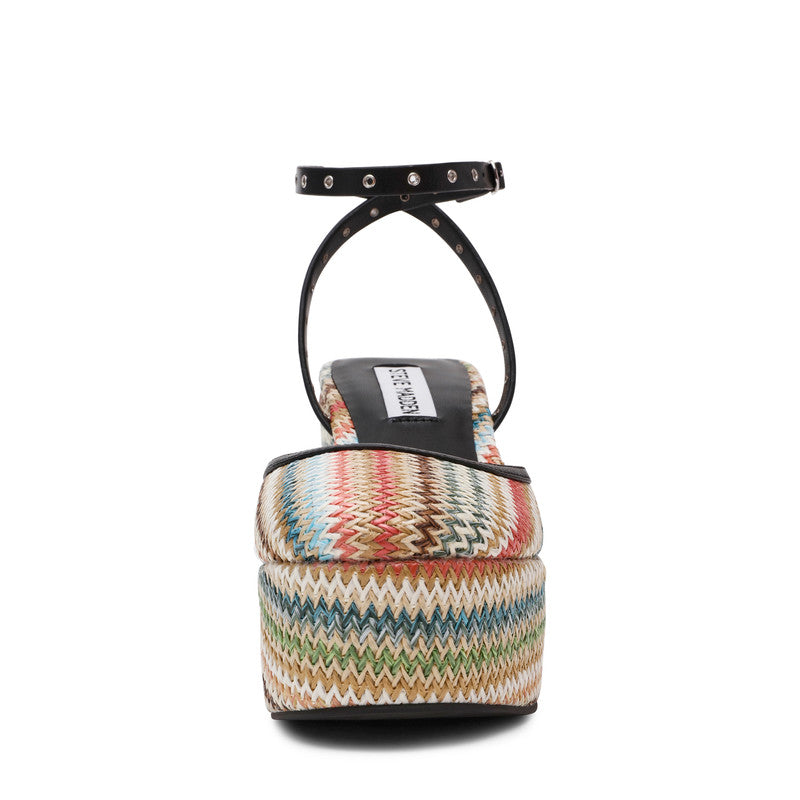 Steve Madden Kosmic women's multicolour raffia wedges, angled view