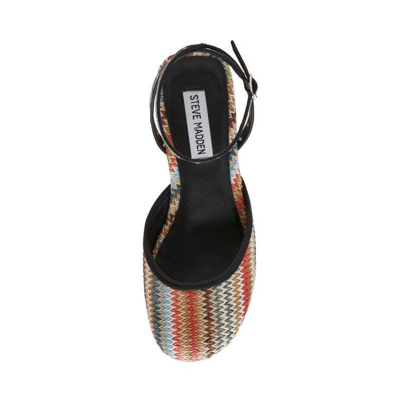 Steve Madden Kosmic women's multicolour raffia wedges, back view