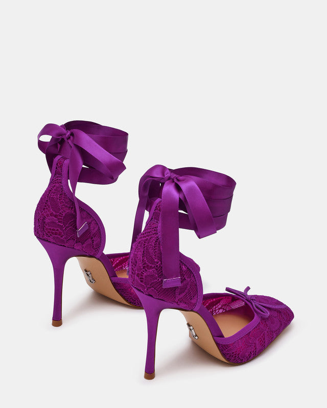 Steve Madden Larina Pul-pur Women's Purple Lace Pumps - pair three-quarter view
