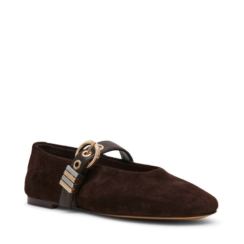 Steve Madden Lucia Women's Brown Suede Ballet Flats - front three-quarter view