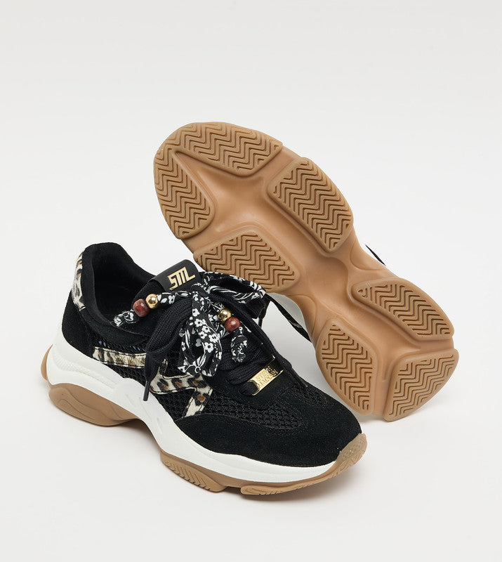 Steve Madden Maxfield women's black sneakers, angled view