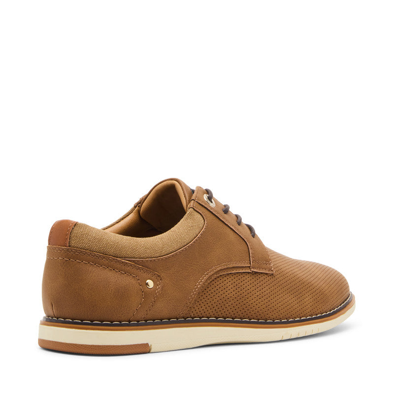 Steve Madden Mlanning Men's Tan Nubuck Lace-Up Shoes - rear three-quarter view