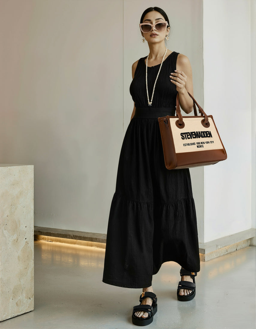 MONA BLACK LEATHER FLAT SANDALS