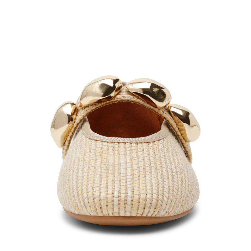 Steve Madden Poppin women's natural raffia ballet flats, angled view