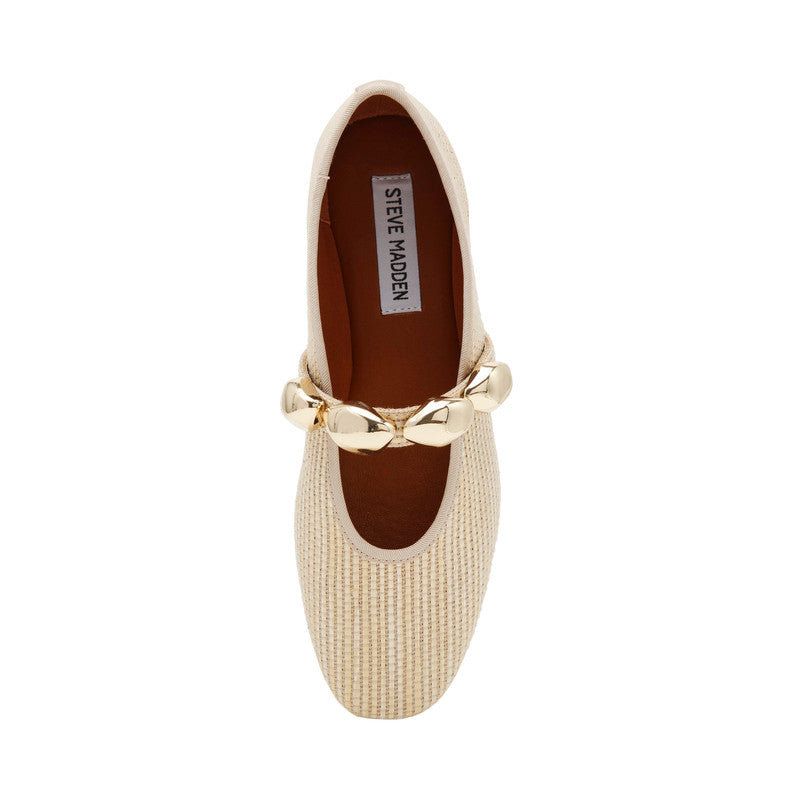 Steve Madden Poppin women's natural raffia ballet flats, sole view
