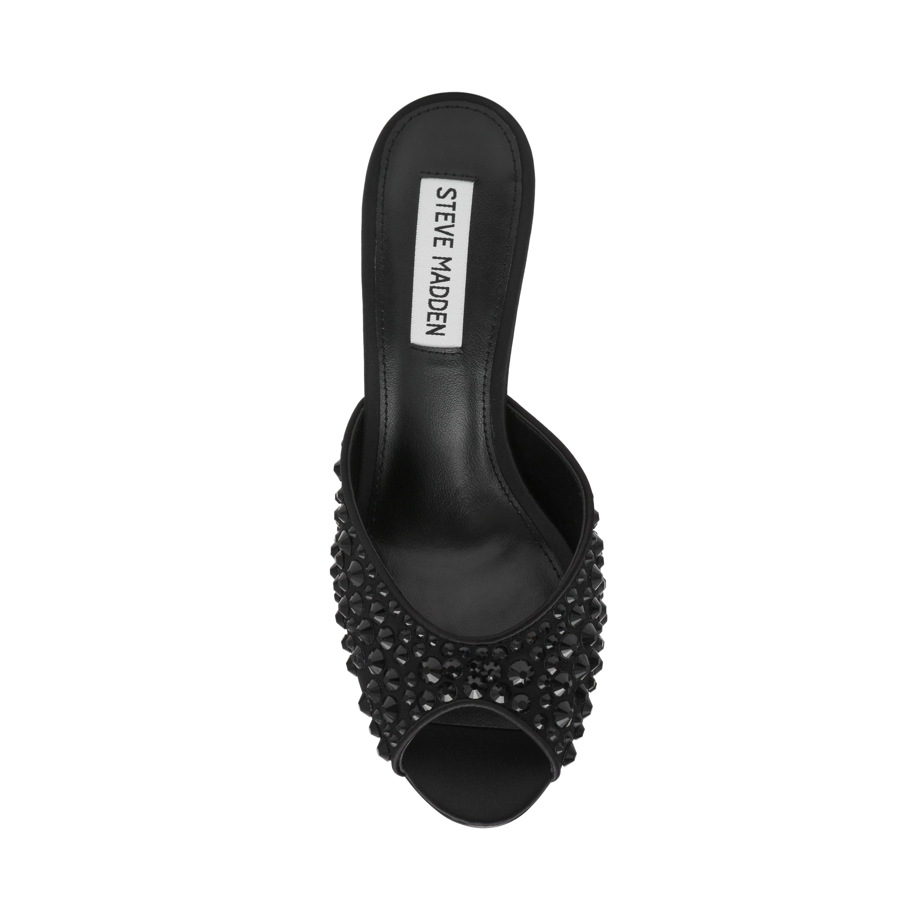 Steve Madden Rollout-R women's black heeled sandals, front view