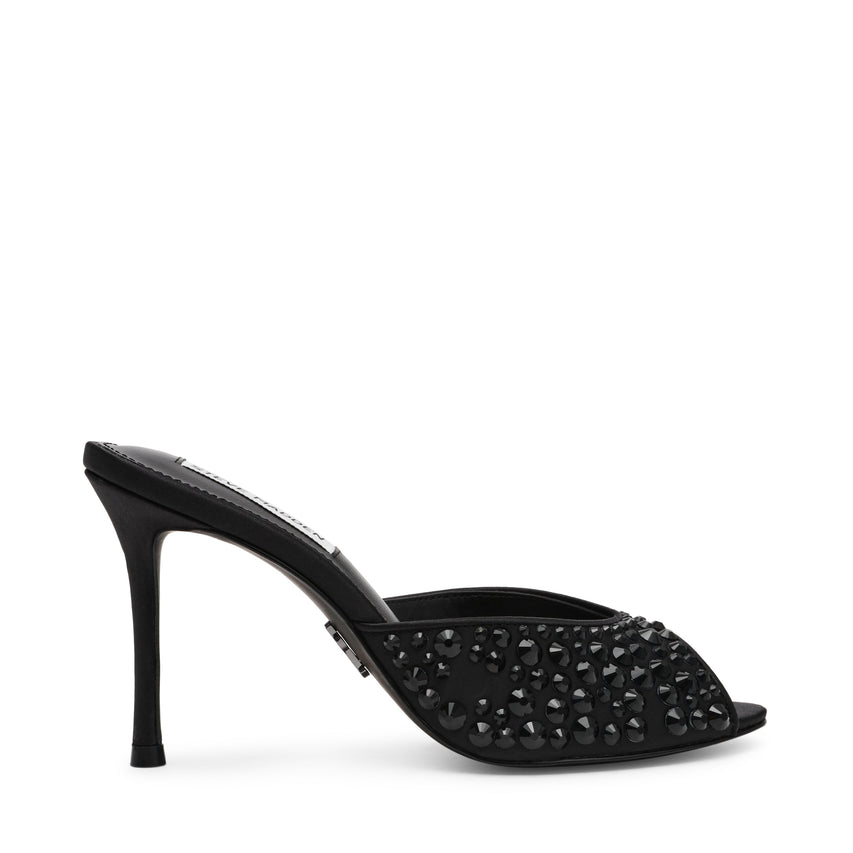 Steve Madden Rollout-R women's black heeled sandals, back view