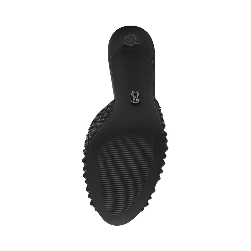 Steve Madden Rollout-R women's black heeled sandals, sole view