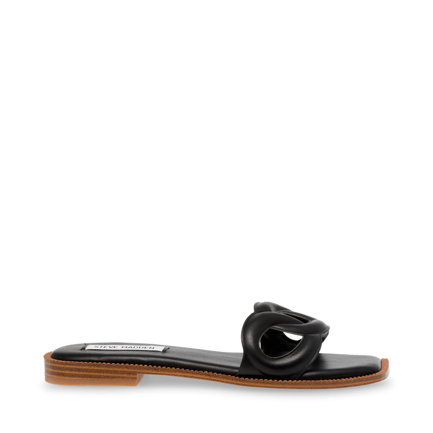Steve Madden Stash women's black flat sandals, side view