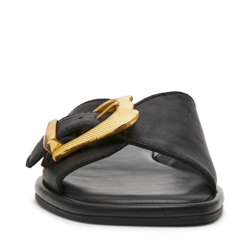Steve Madden Abigayle women's black leather flat sandals, front view