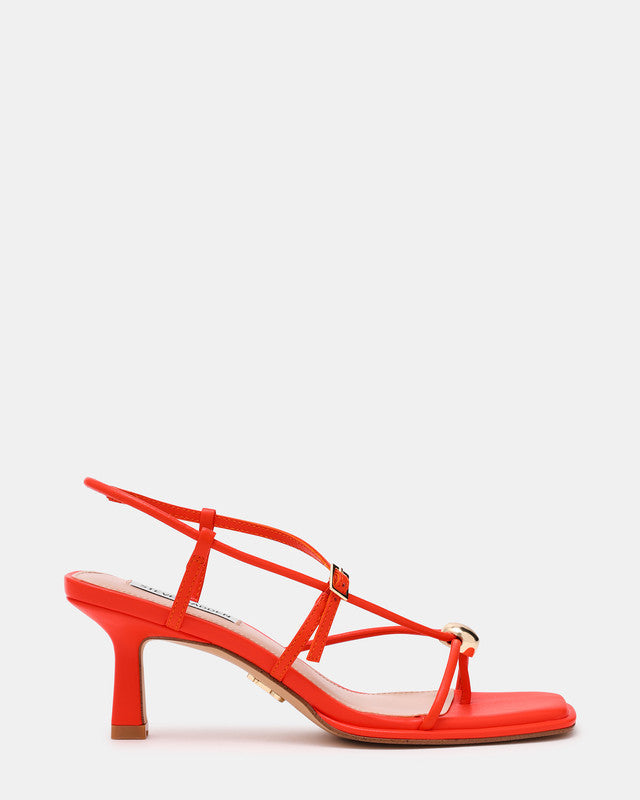 Steve Madden Jackpots women's red-orange leather heels, side view