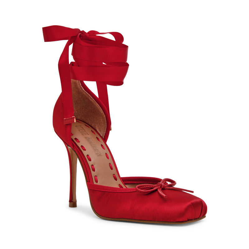 Larina Women's Red Satin Heeled Sandals — front view