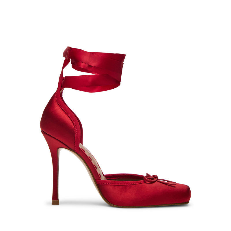Larina Women's Red Satin Heeled Sandals — detail view