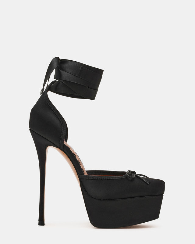 Listen Women's Black Satin Heeled Sandals — front view