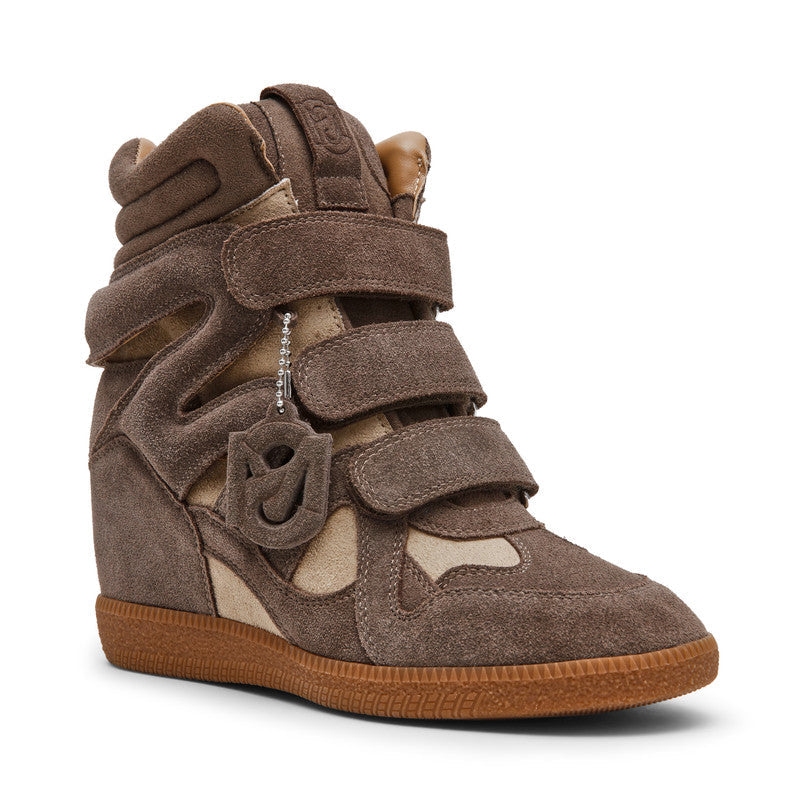 Steve Madden Mavis Women's Taupe Suede Sneakers - front three-quarter view