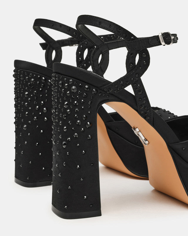 Miliana-r Women's Black Satin Heeled Sandals 486 - BLK SATIN — rear view