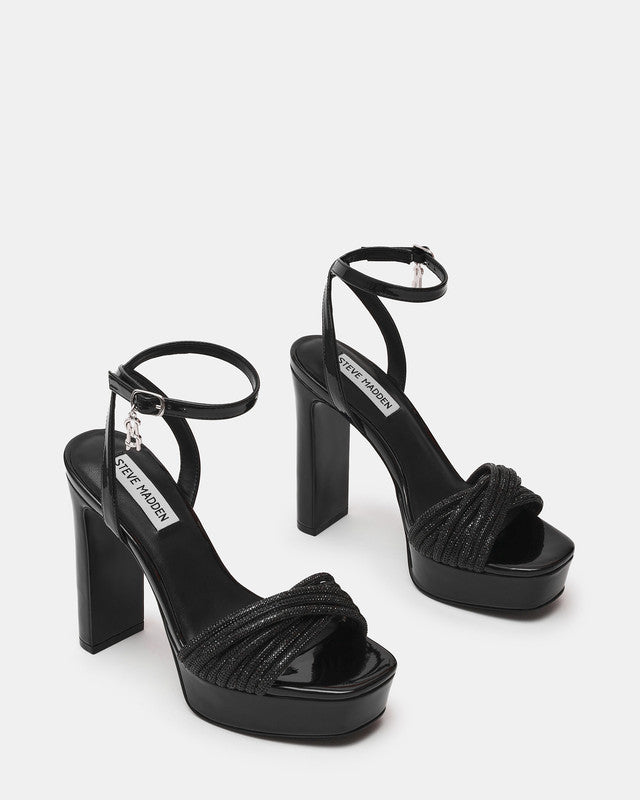 Steve Madden Nani women's black rhinestone heels, top view