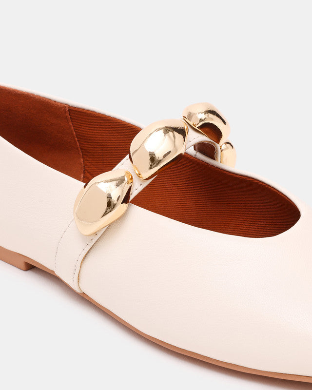 Steve Madden Poppin women's bone leather ballet flats, angled view