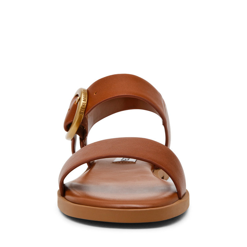 Steve Madden Resorts Cognac Leather Women's Flat Sandals, front view