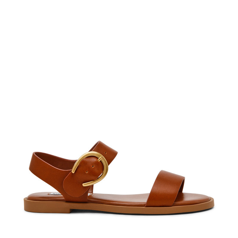 Steve Madden Resorts Cognac Leather Women's Flat Sandals, side profile - view 2