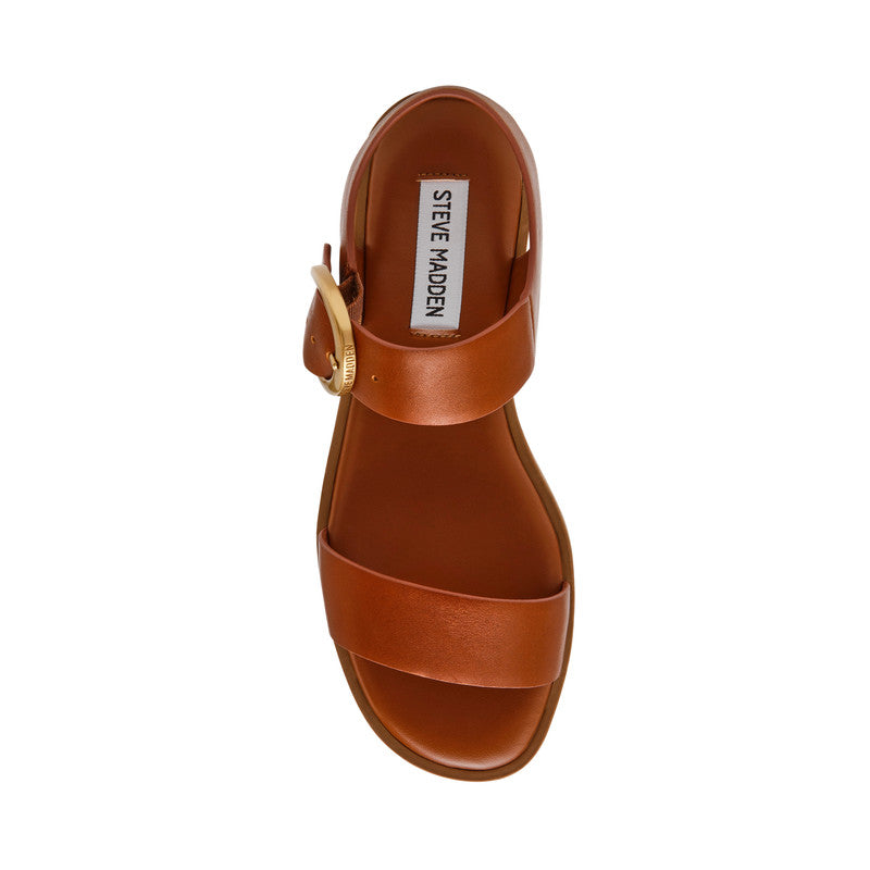 Steve Madden Resorts Cognac Leather Women's Flat Sandals, top view