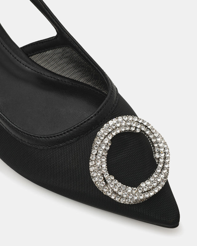 Shantae Women's Black Mesh Flat Sandals — detail view