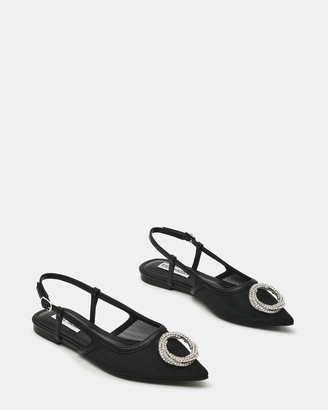 Shantae Women's Black Mesh Flat Sandals — rear view