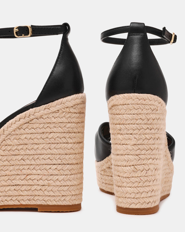 Steve Madden Taliya women's black leather wedges, back view