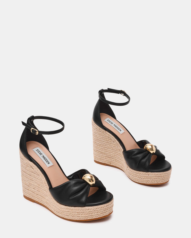 Steve Madden Taliya women's black leather wedges, sole view