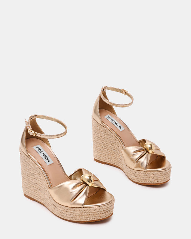 Steve Madden Taliya women's gold leather wedges, sole view