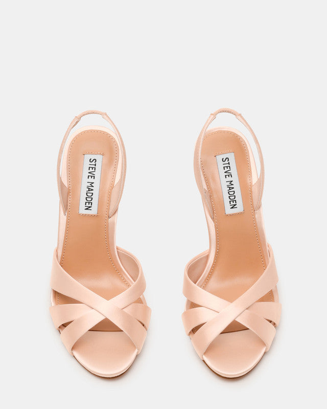 Trophies Champagne Satin Women's Satin Heel Sandals – Steve Madden, view 3