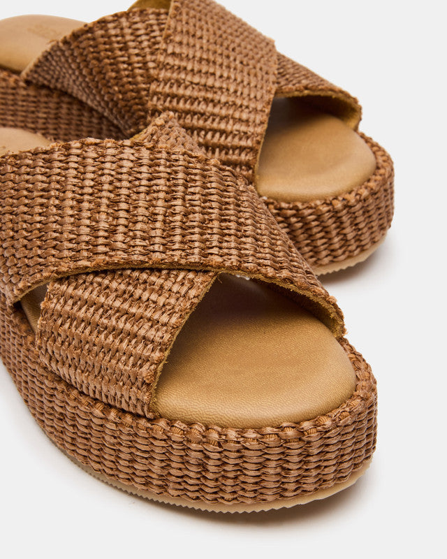 Steve Madden Tulum women's brown raffia flat sandals, sole view
