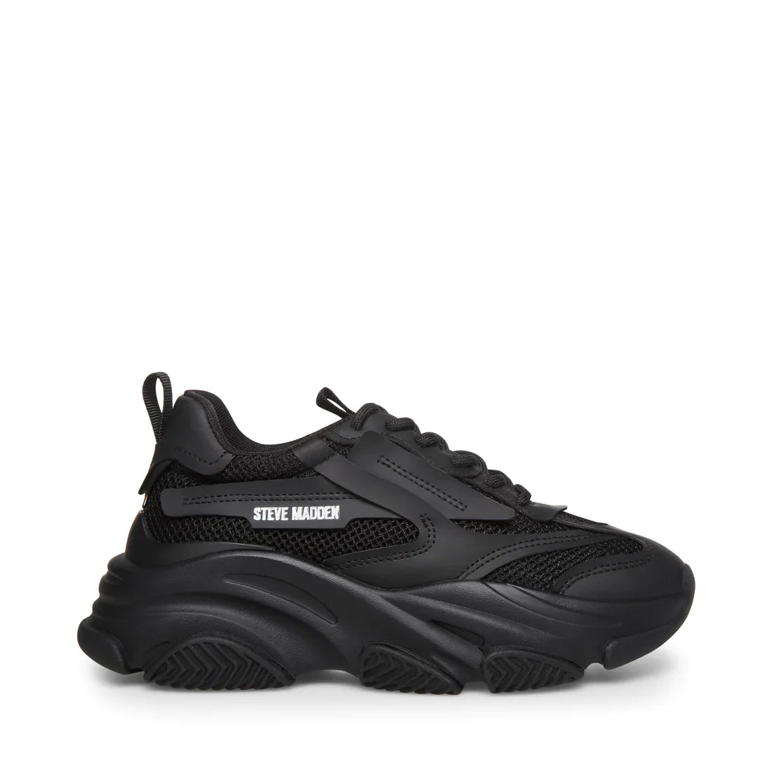 Steve Madden Possession women's black platform sneakers, side view