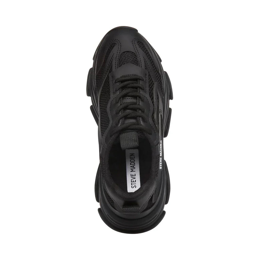 Steve Madden Possession black lace-up platform sneakers, top view