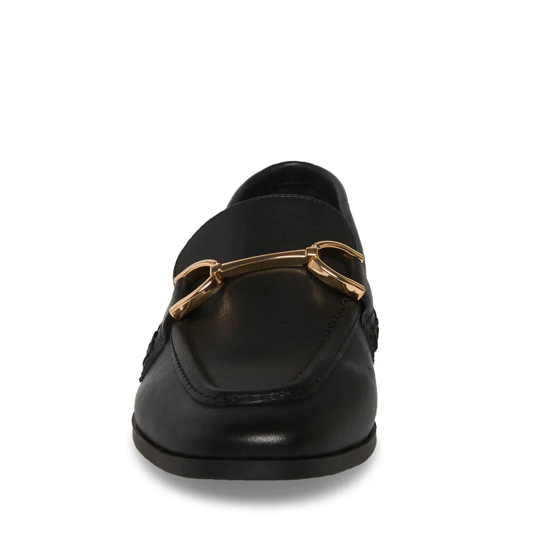 Steve Madden Carrine Women's Black Leather Loafers, front view