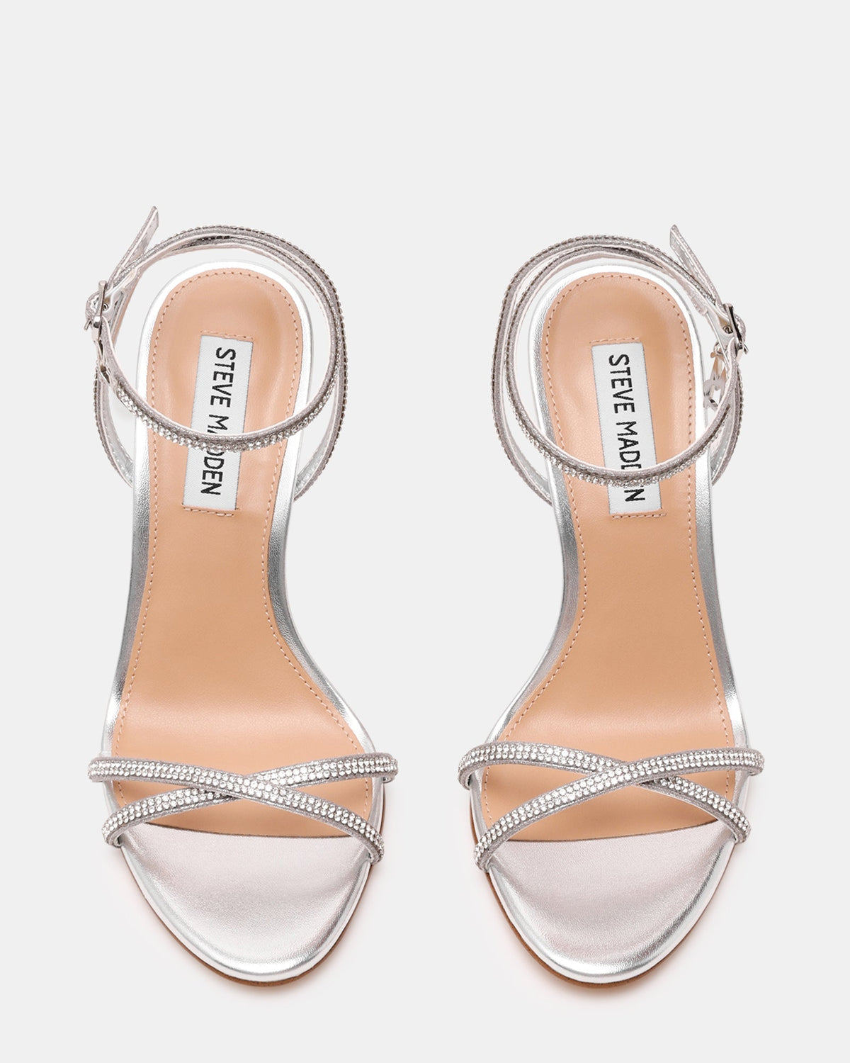 Steve Madden Jypsey-CNR women's silver heeled sandals, back view
