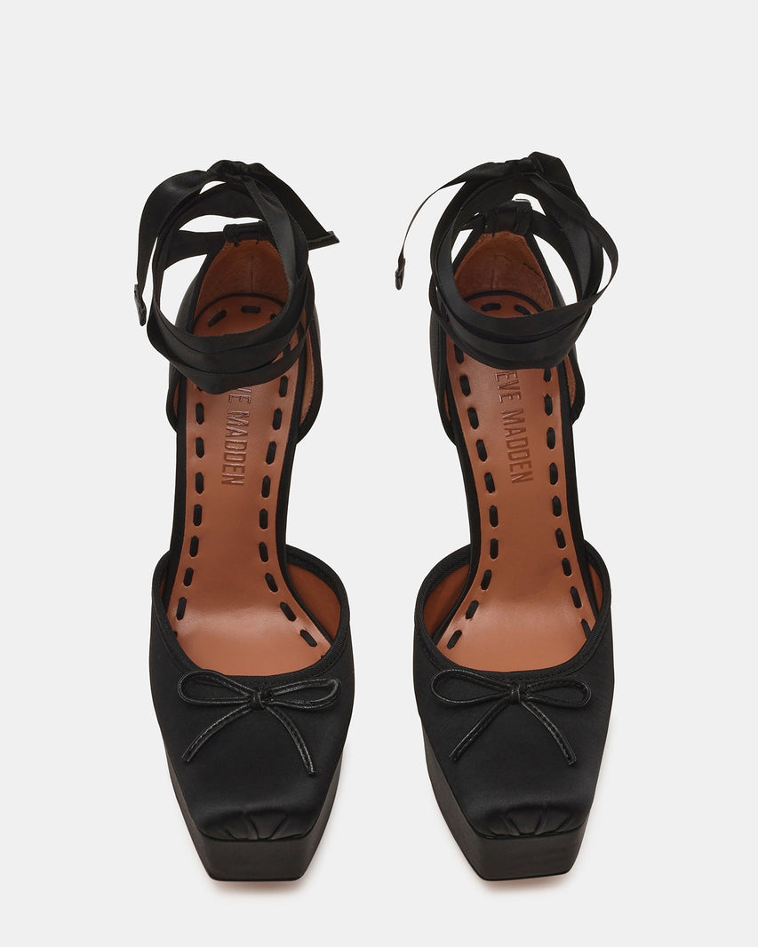 Listen Women's Black Satin Heeled Sandals — side view