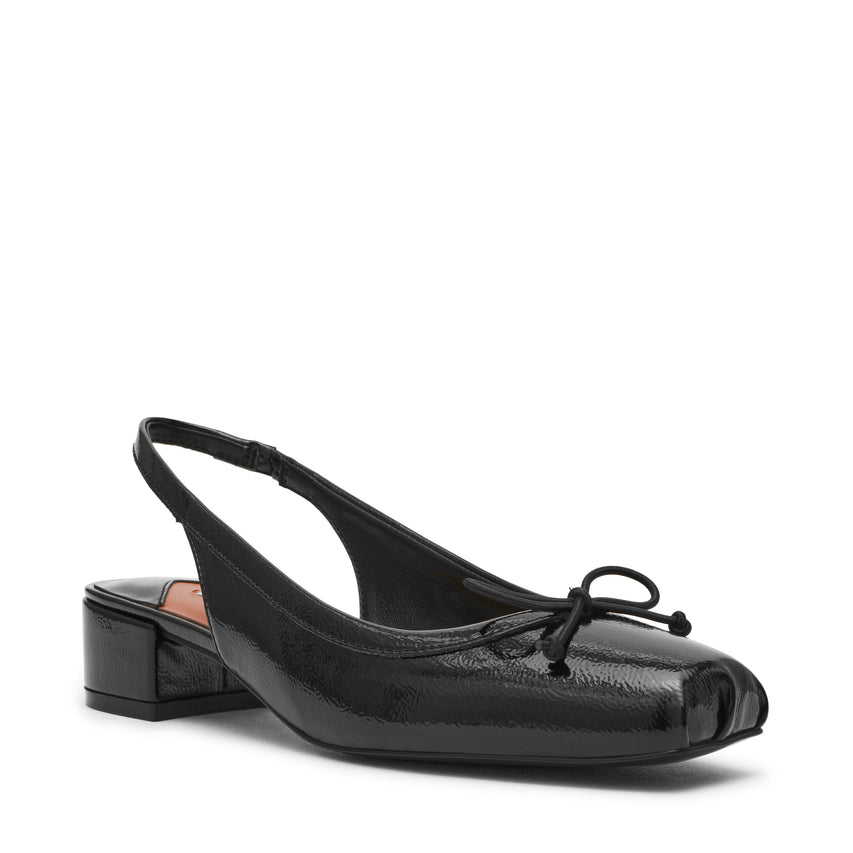 Loved Women's Black Crinkle Patent Heeled Sandals — front view
