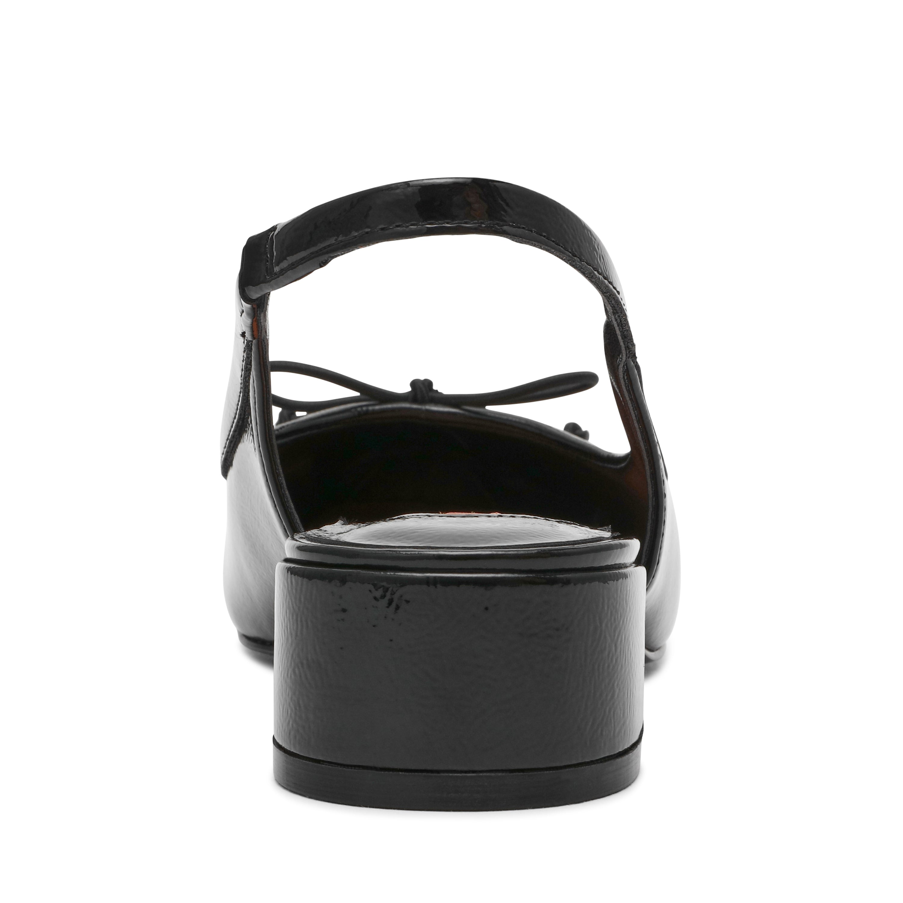 Loved Women's Black Crinkle Patent Heeled Sandals — detail view
