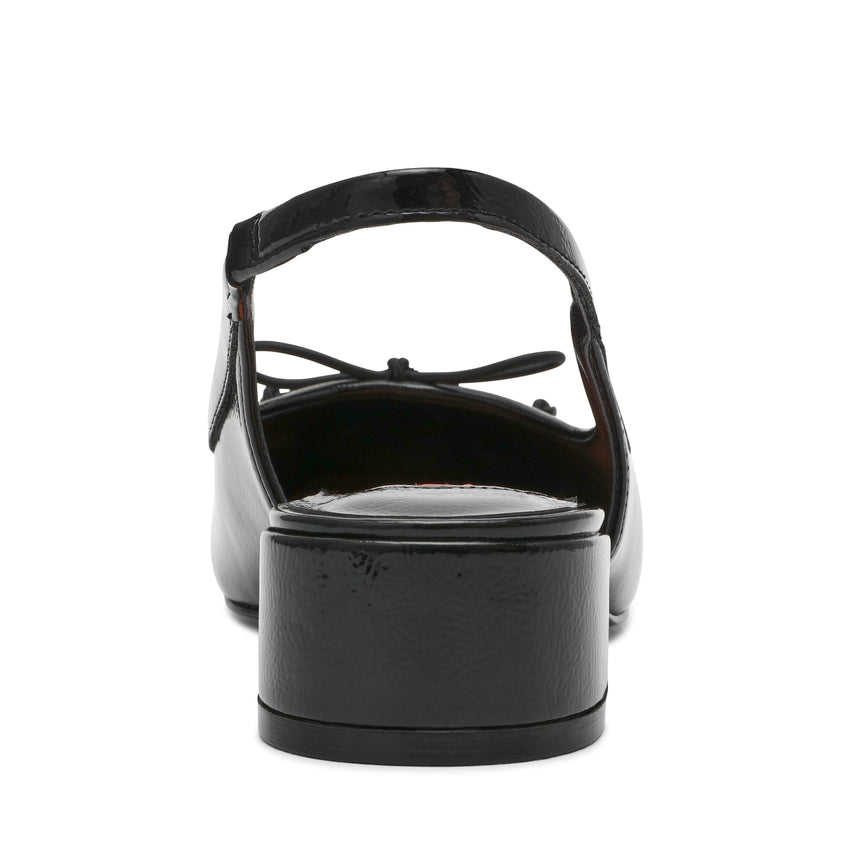 Loved Women's Black Crinkle Patent Heeled Sandals — detail view