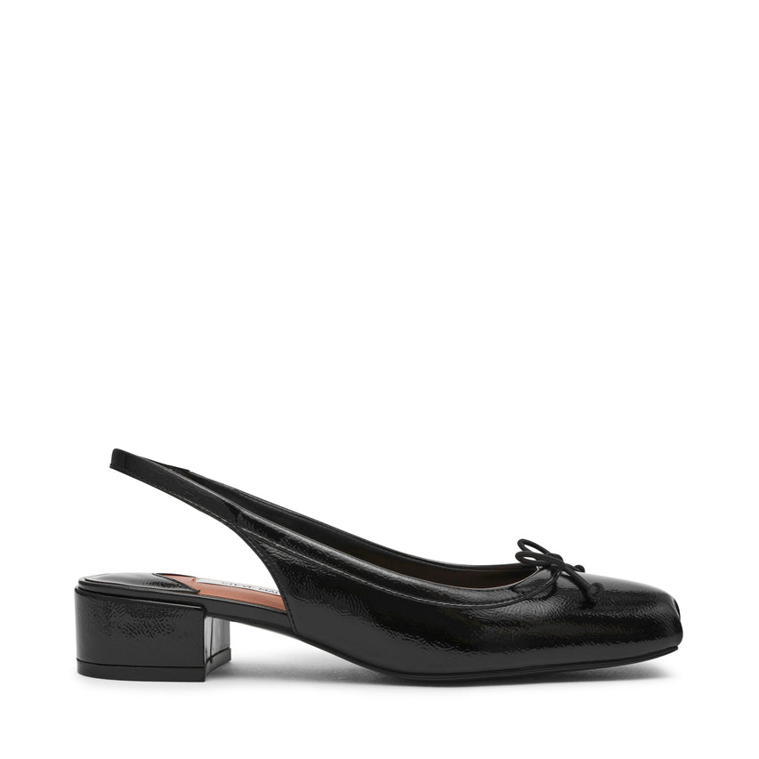 Loved Women's Black Crinkle Patent Heeled Sandals — rear view