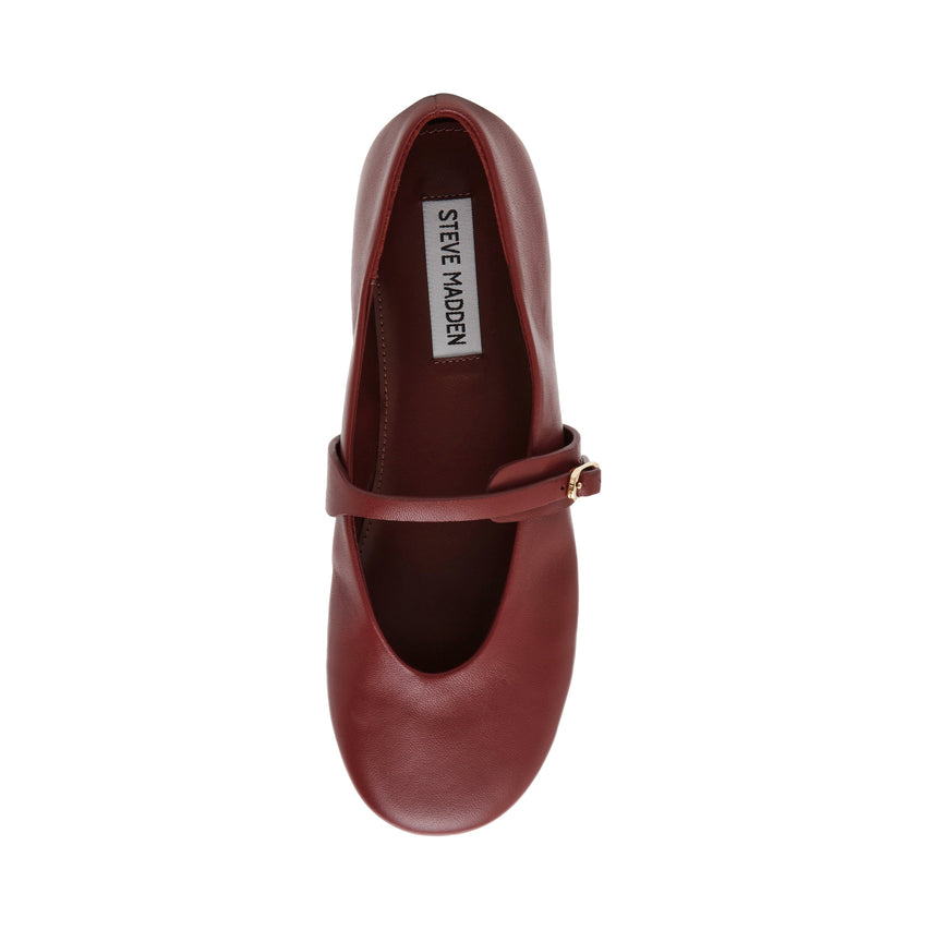 REJOICE CHERRY LEATHER BALLET FLATS
