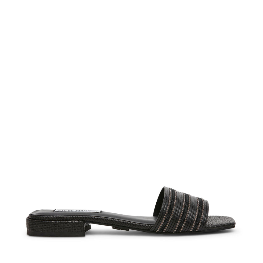 STOPPER BLACK FLAT SANDALS